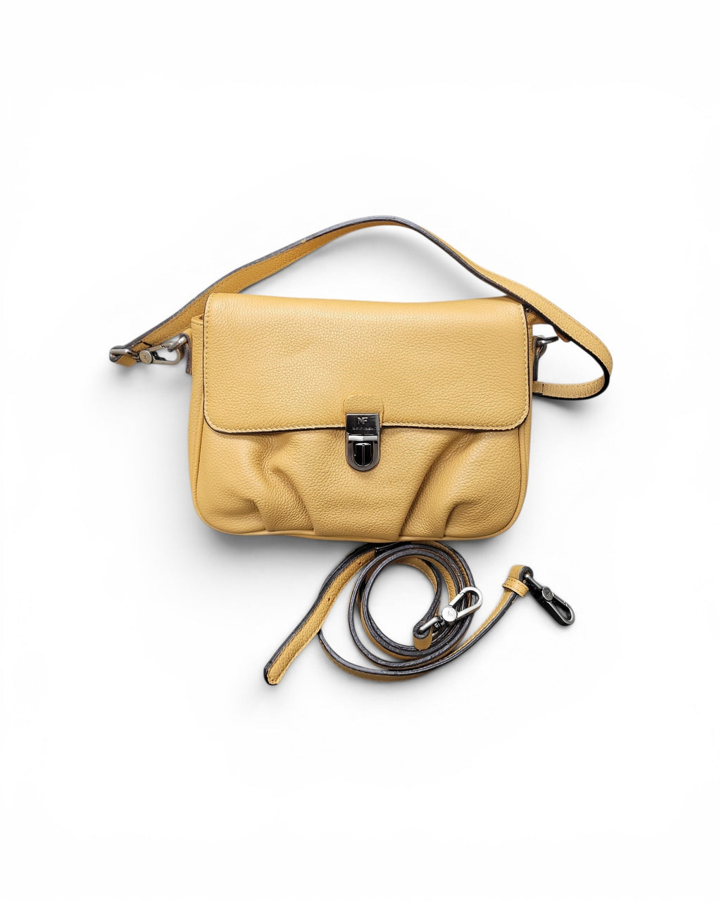 Warm Yellow Pleated Leather Crossbody Bag