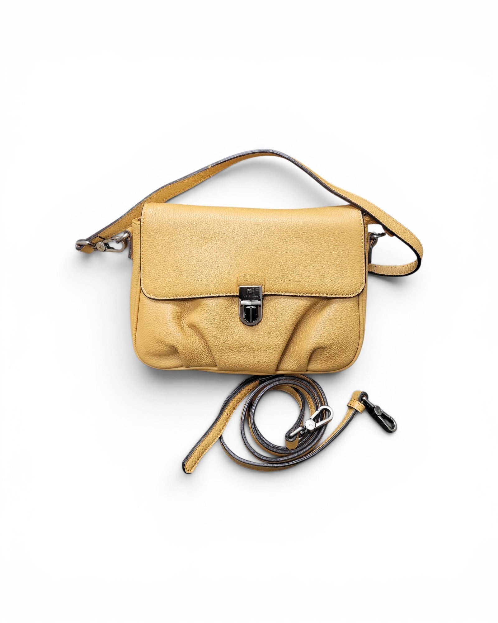 Warm Yellow Pleated Leather Crossbody Bag