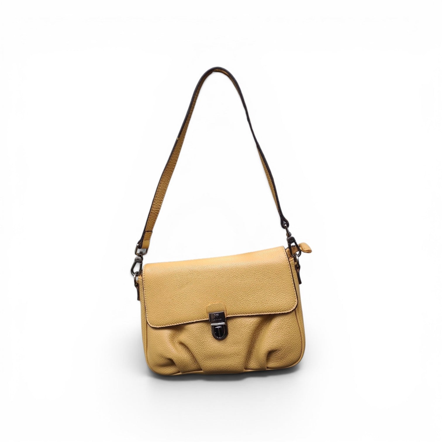 Warm Yellow Pleated Leather Crossbody Bag
