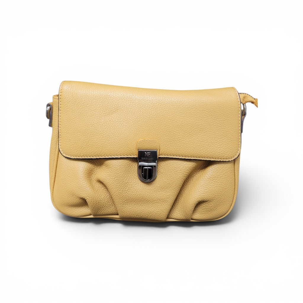Warm Yellow Pleated Leather Crossbody Bag