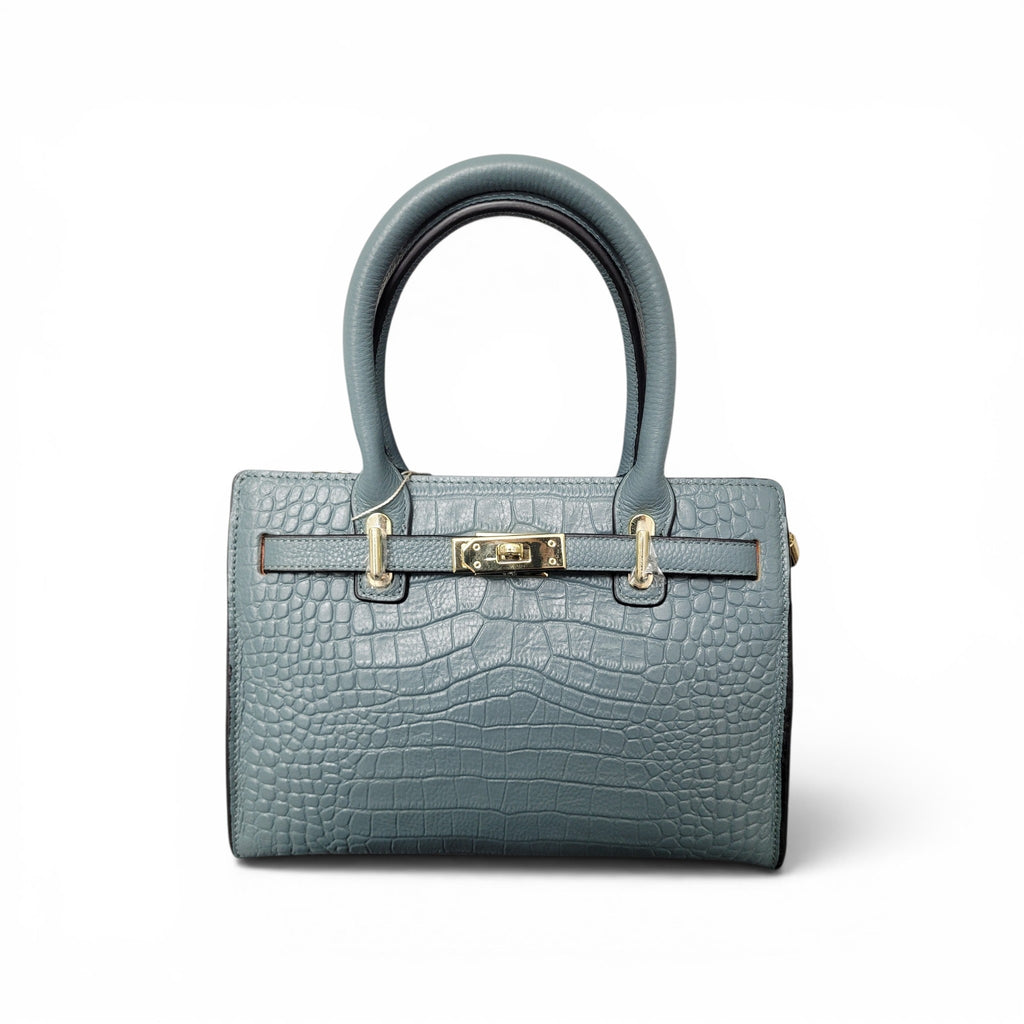 Elegant Grey Croc-Embossed Leather Top Handle Bag