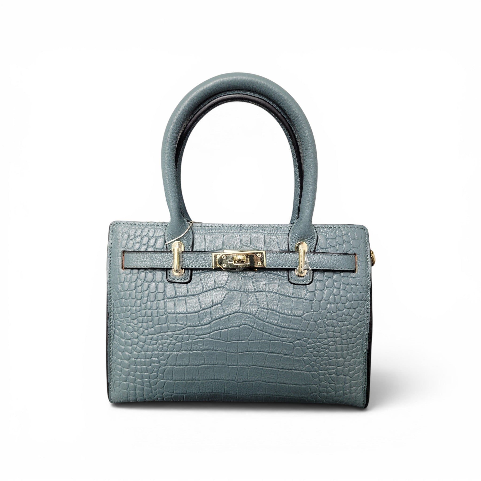 Elegant Grey Croc-Embossed Leather Top Handle Bag