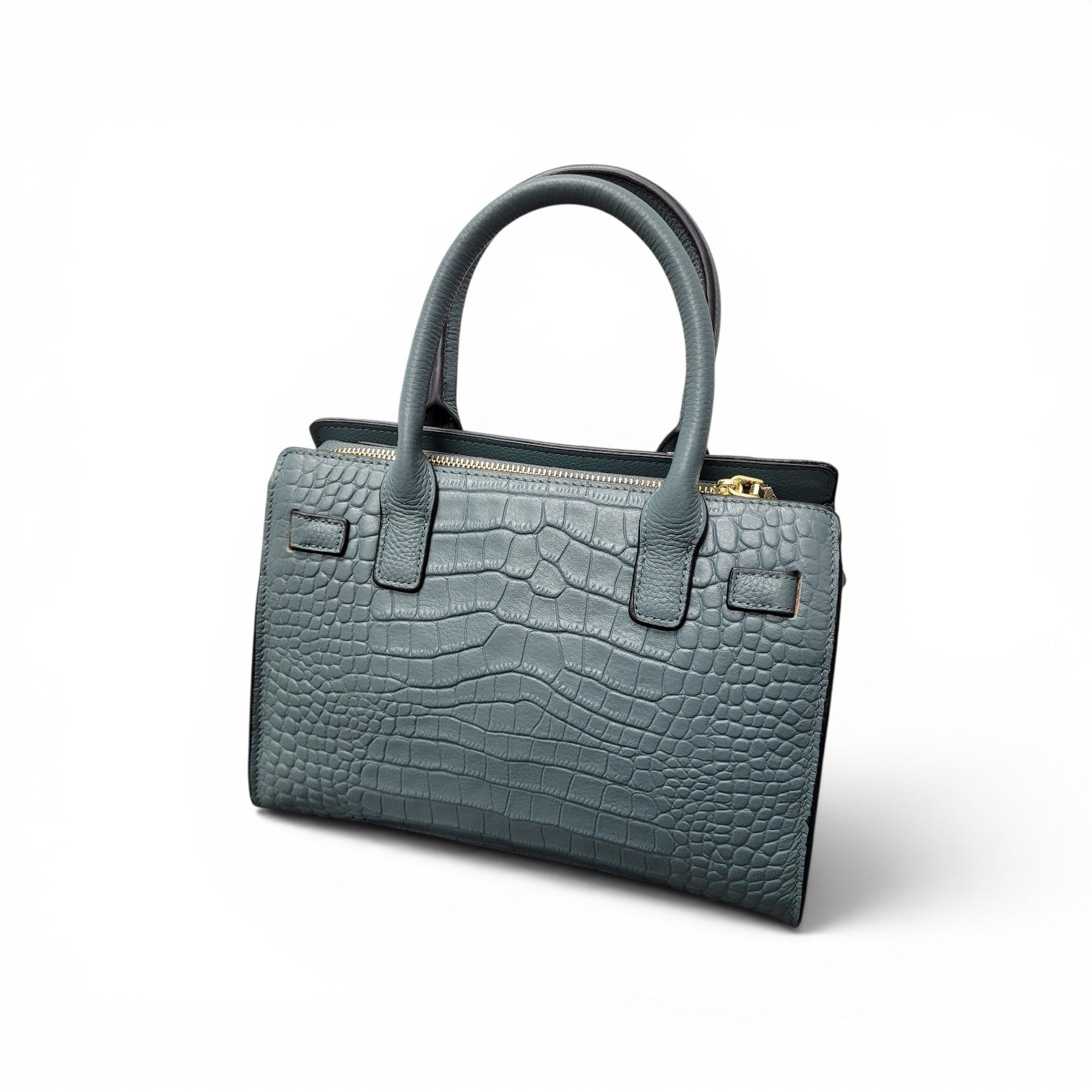 Elegant Grey Croc-Embossed Leather Top Handle Bag