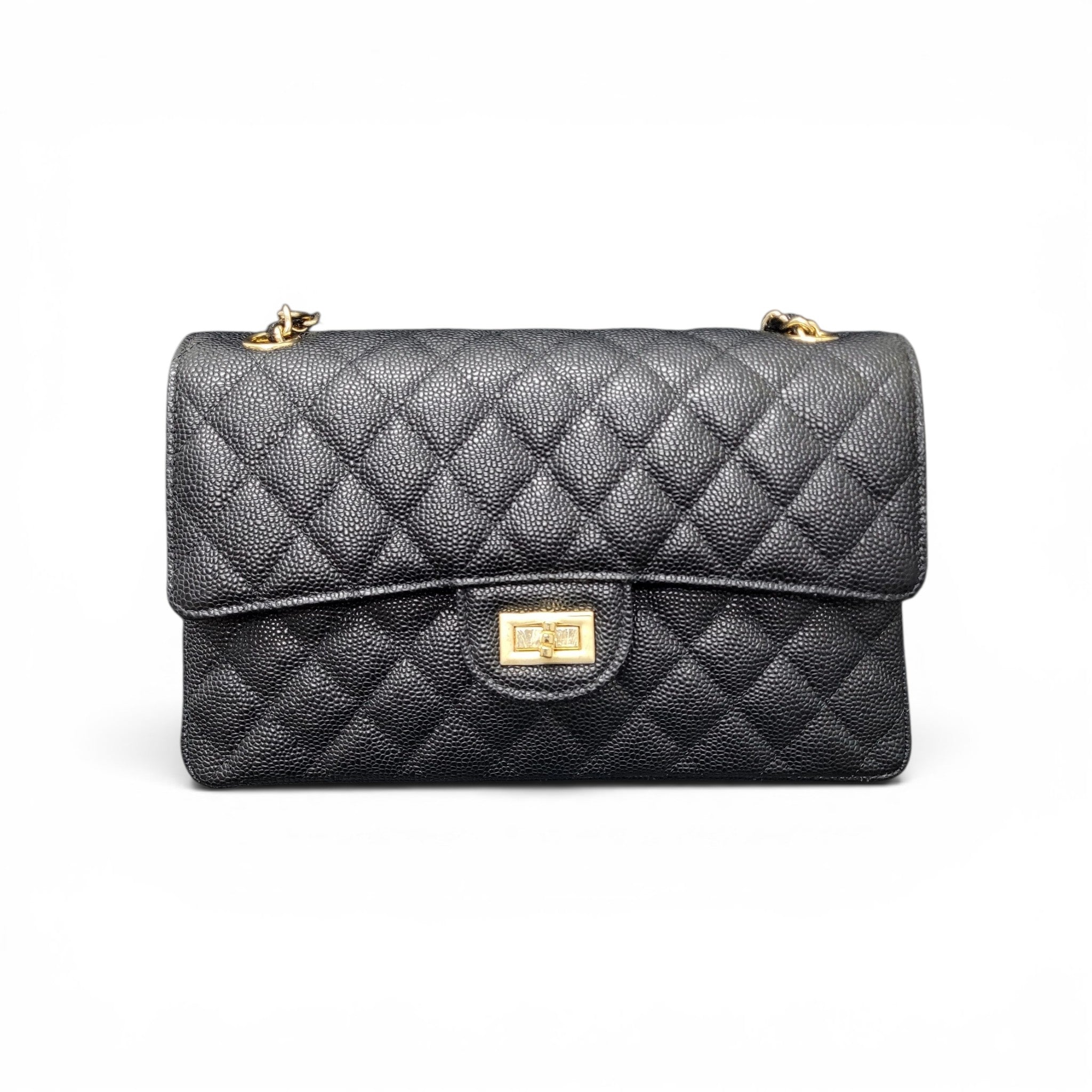 Black Quilted Caviar Leather Flap Bag