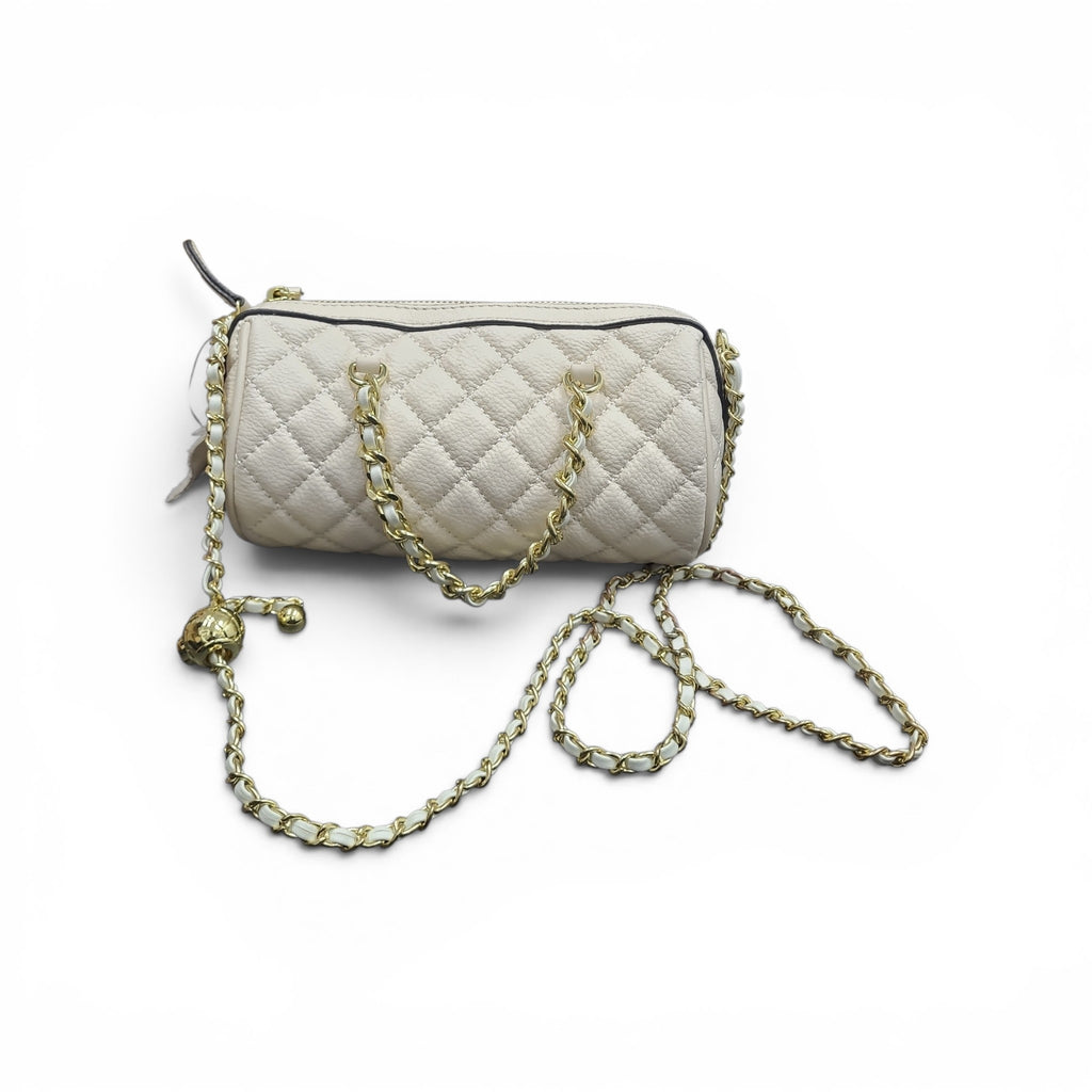 Cream White Quilted Leather Barrel Bag