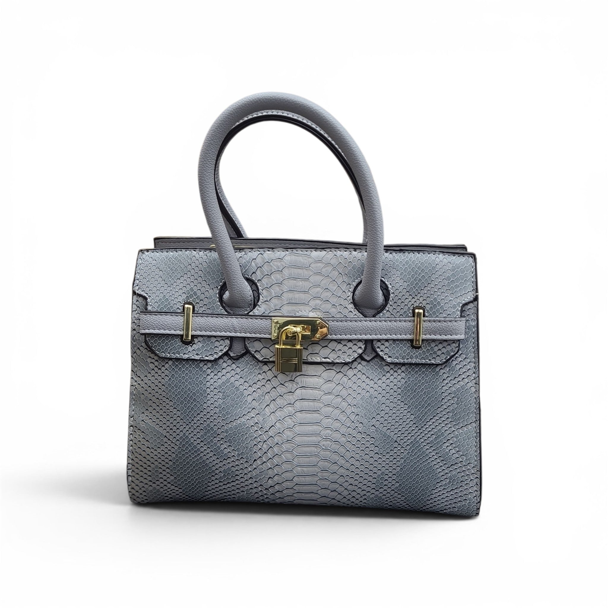 Light Grey Snake-Embossed Leather Top Handle Bag