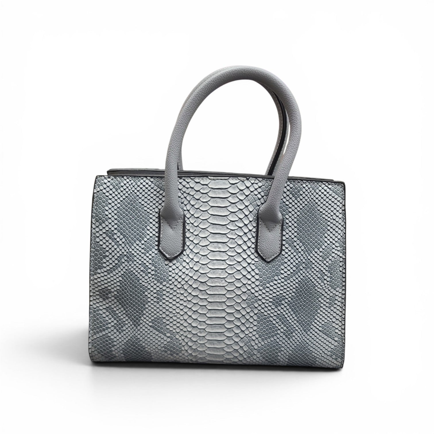 Light Grey Snake-Embossed Leather Top Handle Bag