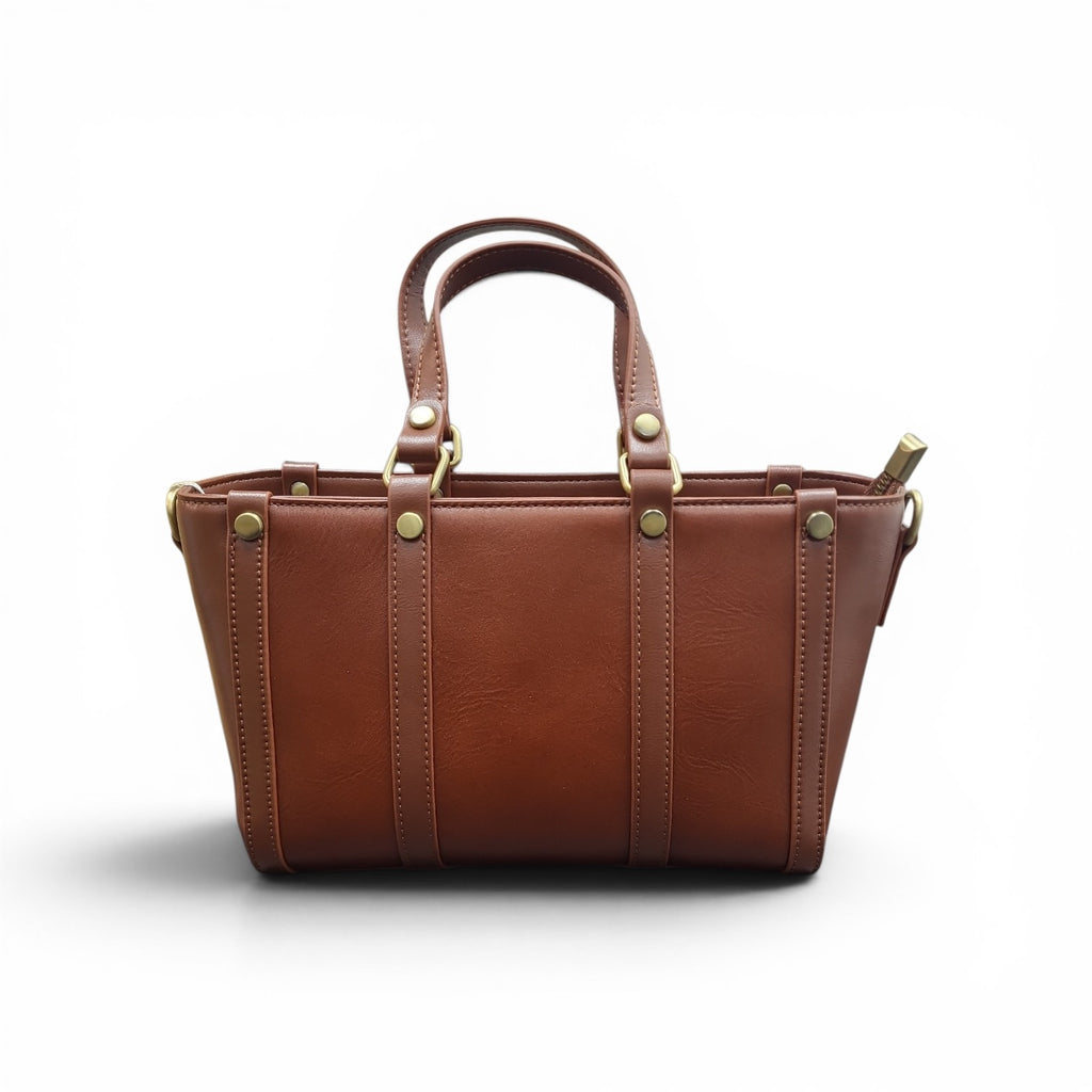 Cognac Brown Leather Mini Tote Bag