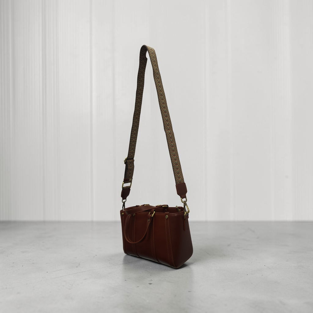 Cognac Brown Leather Mini Tote Bag