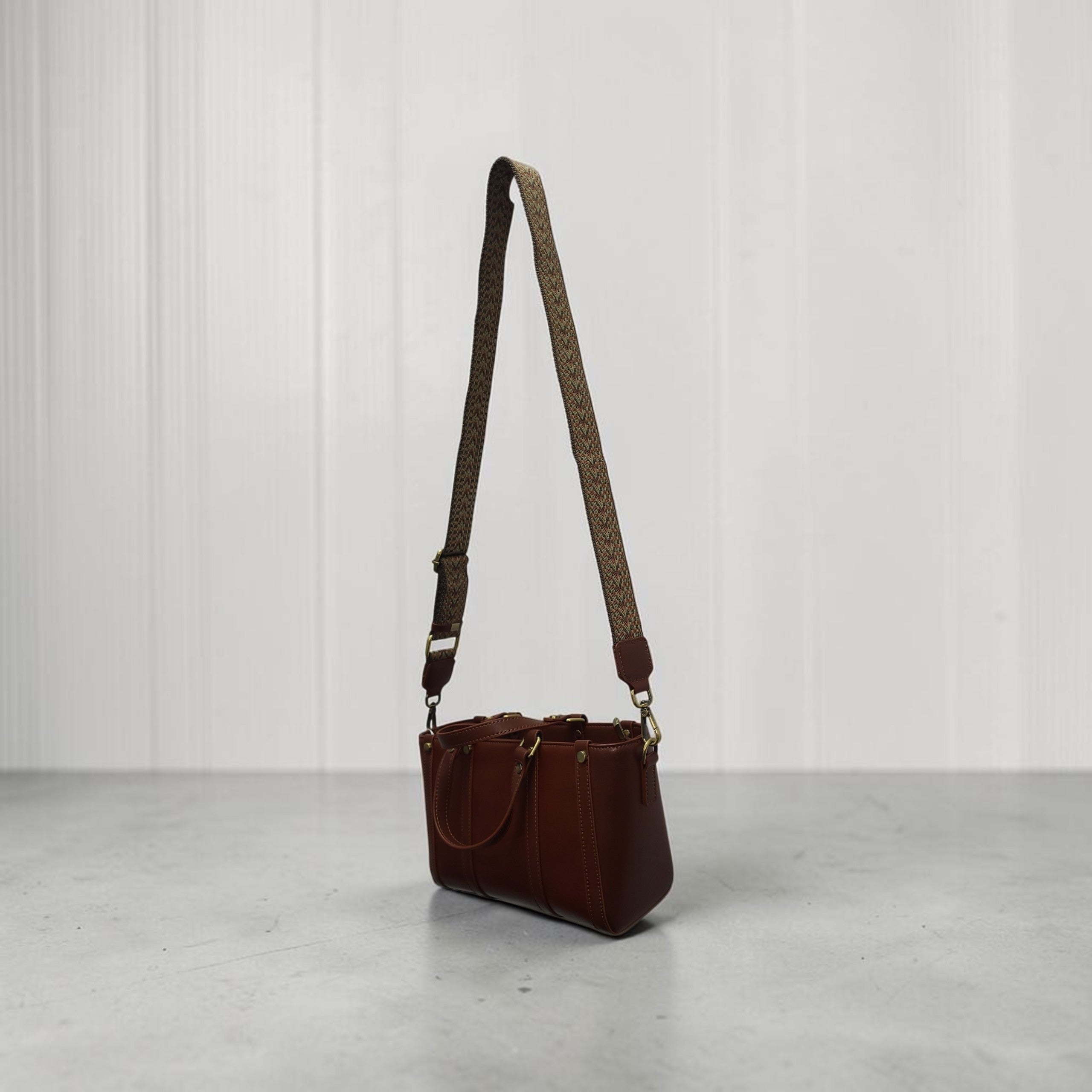 Cognac Brown Leather Mini Tote Bag