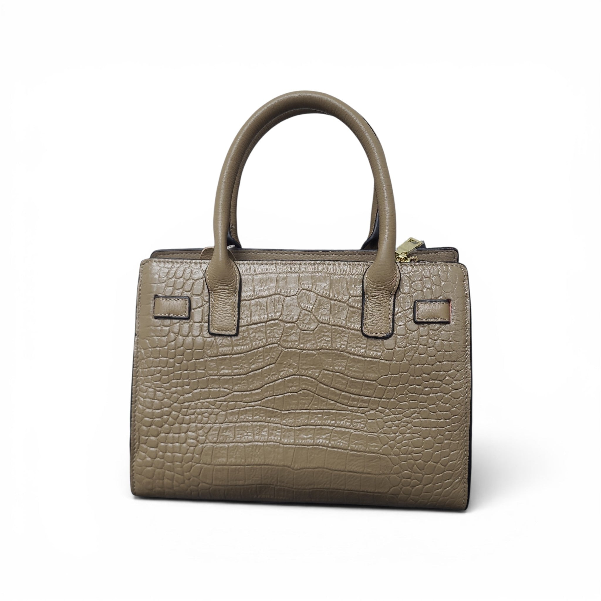 Taupe Croc-Embossed Leather Top Handle Bag